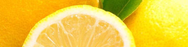 Zitronenscheibe vor ganzen Zitronen