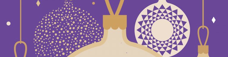 Illustration Weihnachtskugeln in violett und Ockertönen